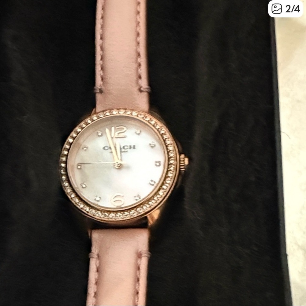 COACH Tristen MOP Dial Leather Band Lady Watch, Crystal Accents